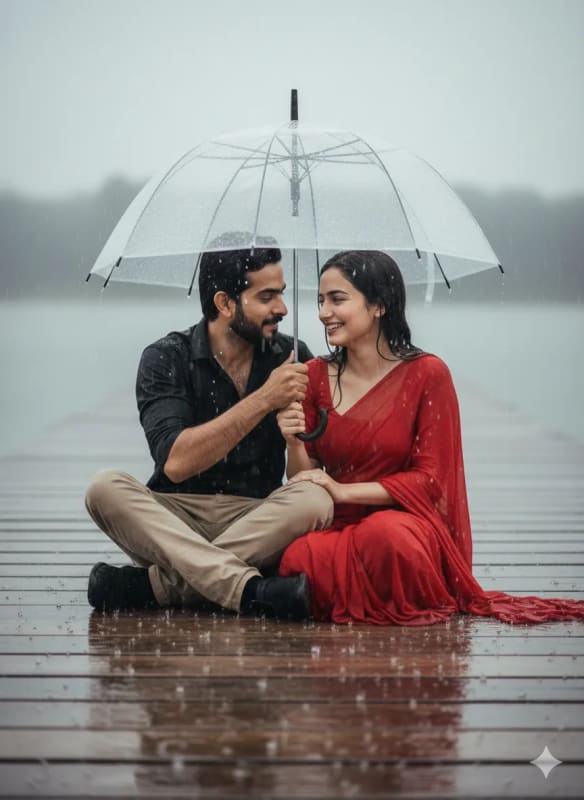 Romantic Rainy Day Portrait: Hyperrealistic AI Image thumbnail 2