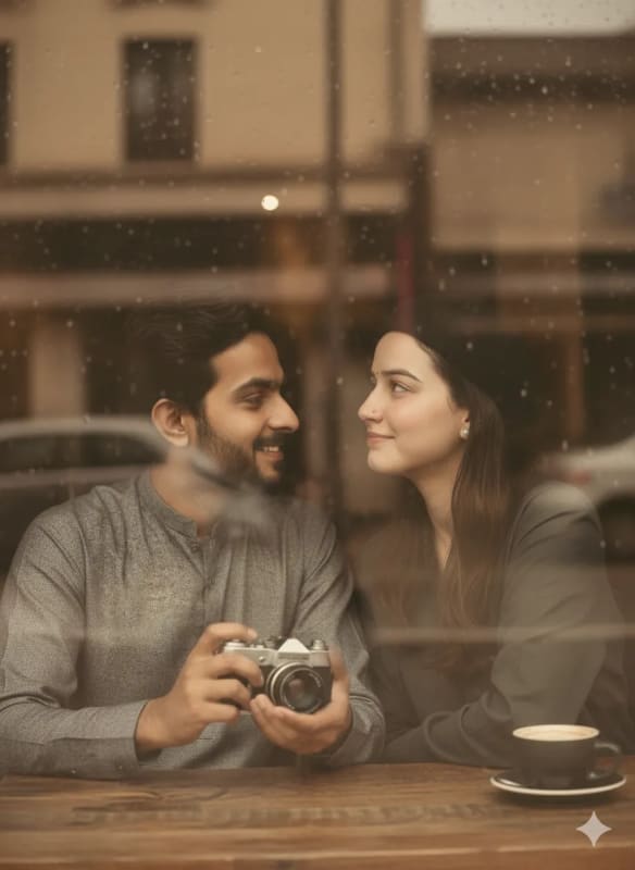 Romantic Cafe Moment: Film Camera Portrait thumbnail 2