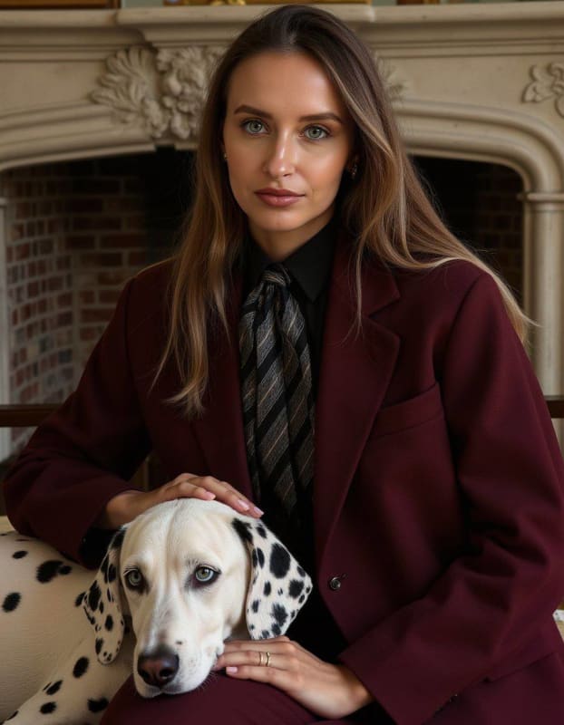 Burgundy Blazer Fashion Editorial with Dalmatian thumbnail 2