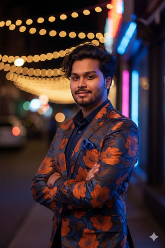 Neon City Portrait: Stylish Man in Floral Blazer - view 1