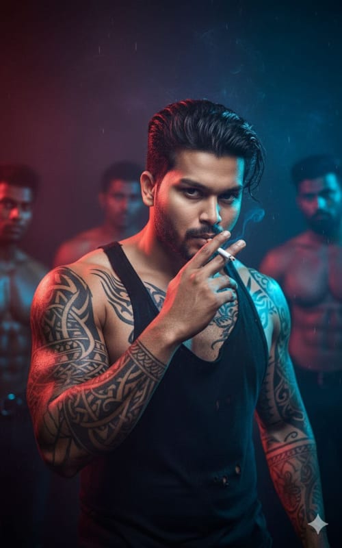 Neon Noir: Edgy Male Portrait with Cigarette - view 1