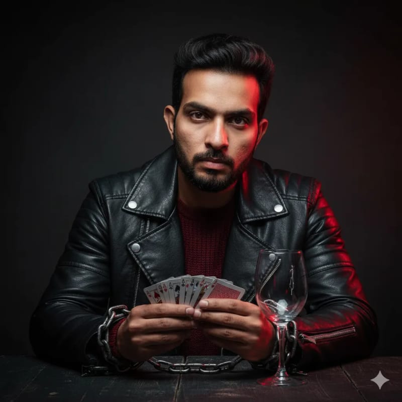 Dramatic Portrait of a Man with Playing Cards - view 1