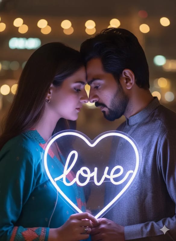 Romantic Neon Love Portrait: Dreamy Couple Photography thumbnail 2