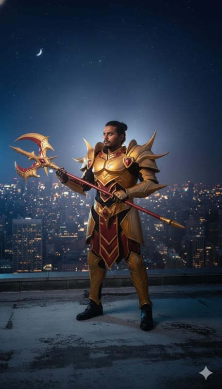 Golden Saint Warrior on City Rooftop thumbnail 2