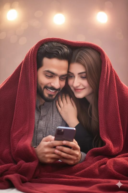 Romantic Couple Under Blanket: 8K Cinematic Photo thumbnail 2