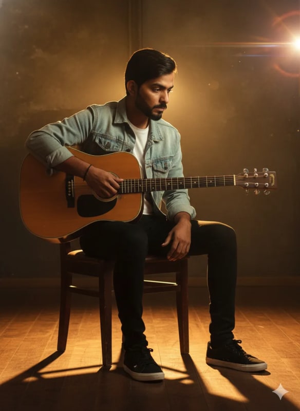 Introspective Musician Portrait: Cinematic Guitar Photography - view 1