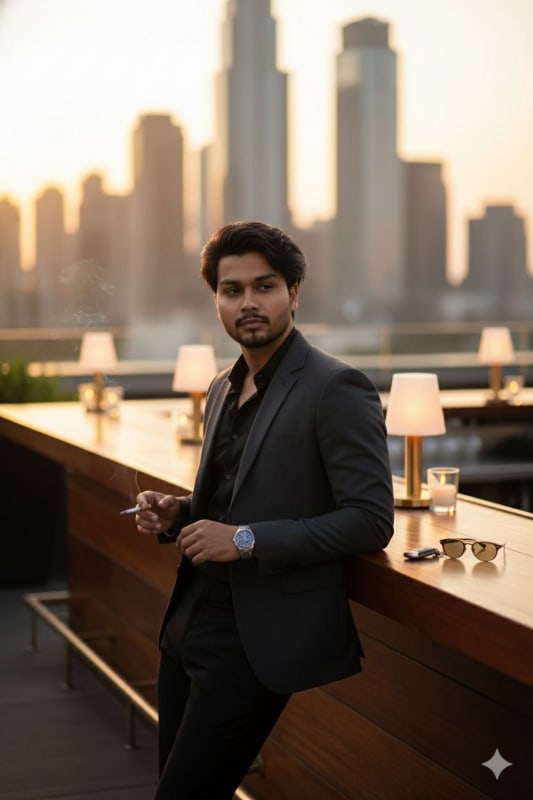 Golden Hour Rooftop Portrait: Urban Elegance thumbnail 2