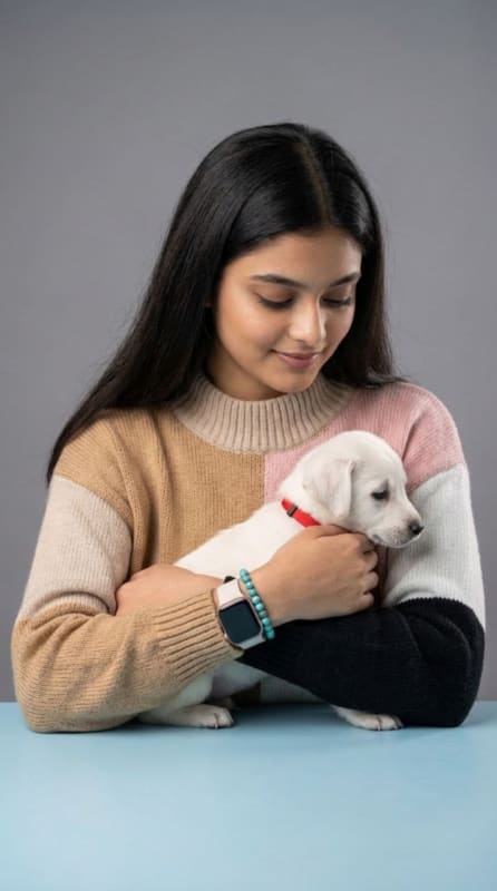 Cozy Portrait: Girl with White Puppy thumbnail 2