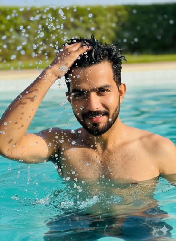 Summer Lifestyle Portrait of a Young Man in a Pool thumbnail 2