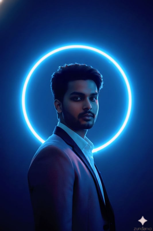 Neon-Lit Futuristic Fashion Portrait of Male Model thumbnail 3