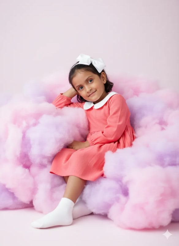 Charming Girl Portrait in Cotton Candy Clouds - view 1