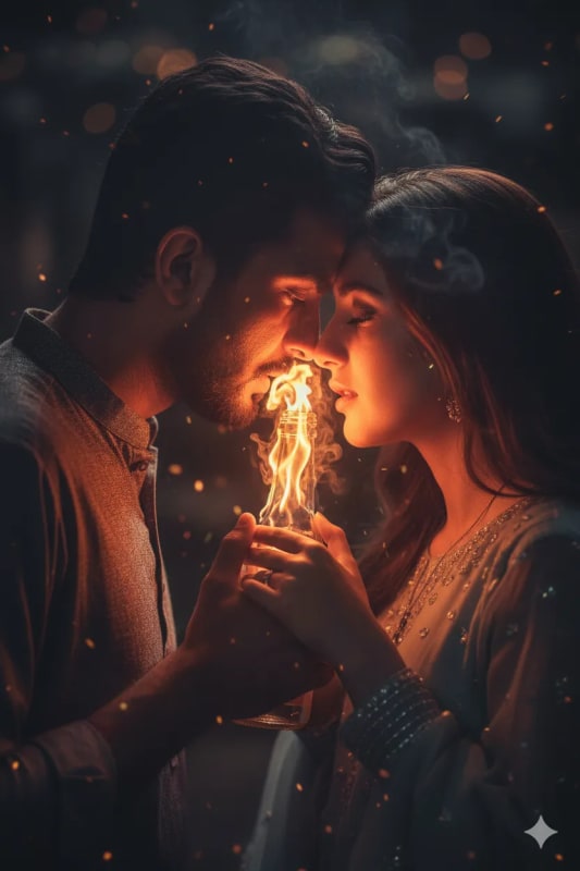 Passionate Embrace: Cinematic Kiss with Fiery Glow thumbnail 2