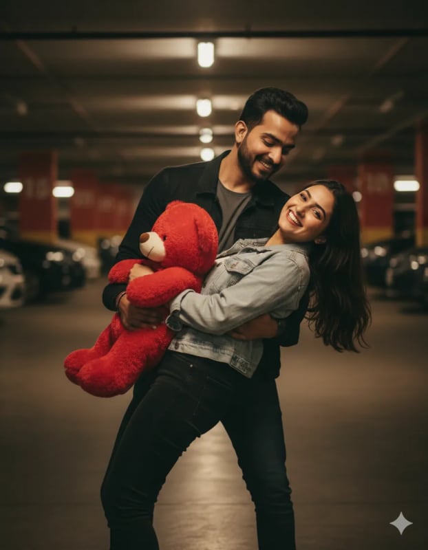 Romantic Parking Garage Portrait with Teddy Bear thumbnail 2