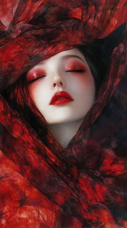 Ethereal Dreamscape: Red-Eyed Woman in Surreal Art thumbnail 2