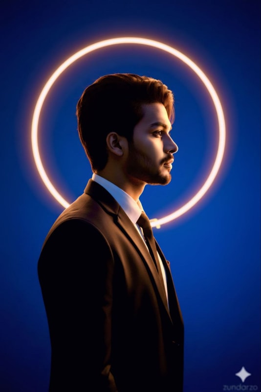 Neon-Lit Futuristic Fashion Portrait of Male Model thumbnail 2