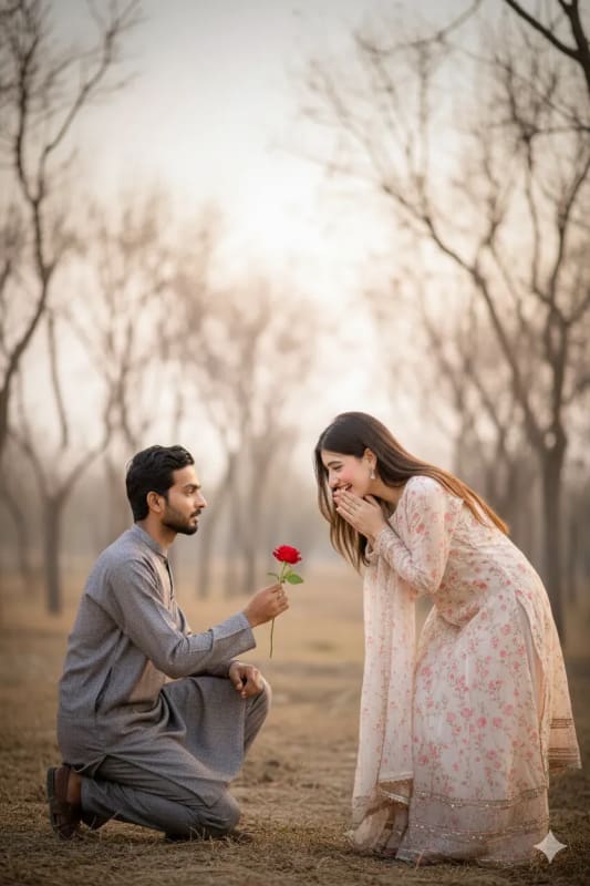 Romantic Couple Portrait in Winter Landscape thumbnail 2
