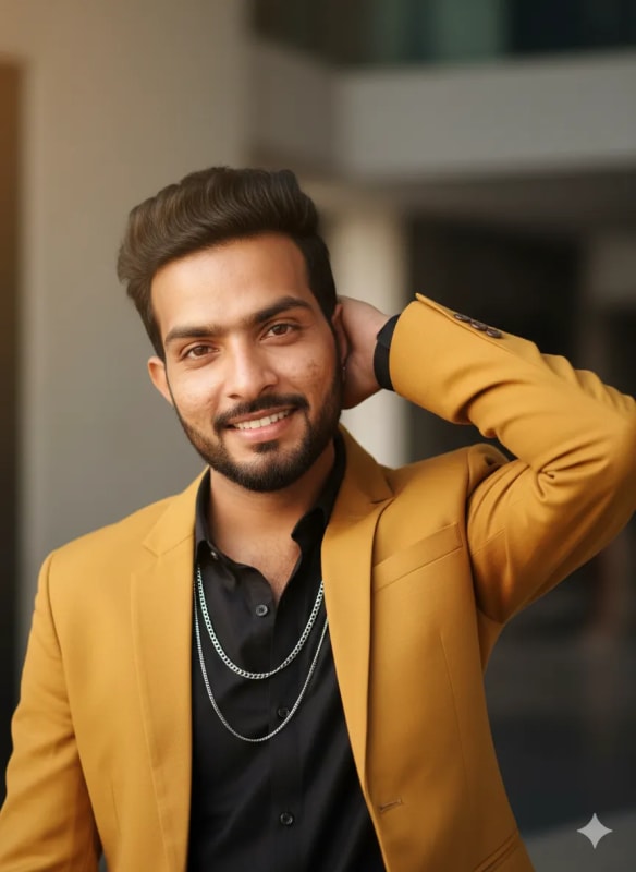 Charming Man in Mustard Blazer Portrait thumbnail 2