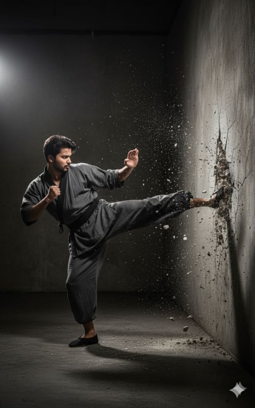 Kung Fu Master Side Kick Action Shot - view 1