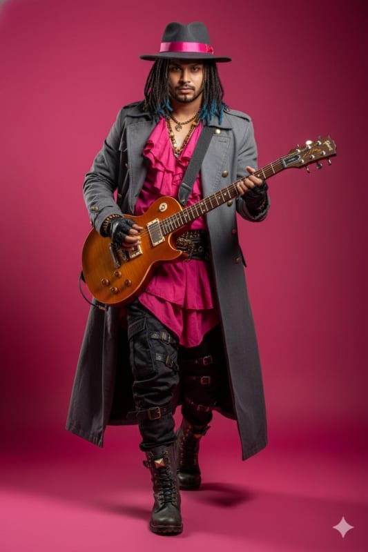 Cyberpunk Guitarist in Pink: A Stylish AI Portrait thumbnail 2