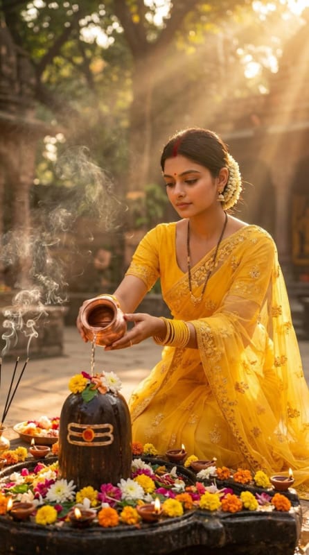 Devotional Indian Woman Offering Jal to Shivling thumbnail 4