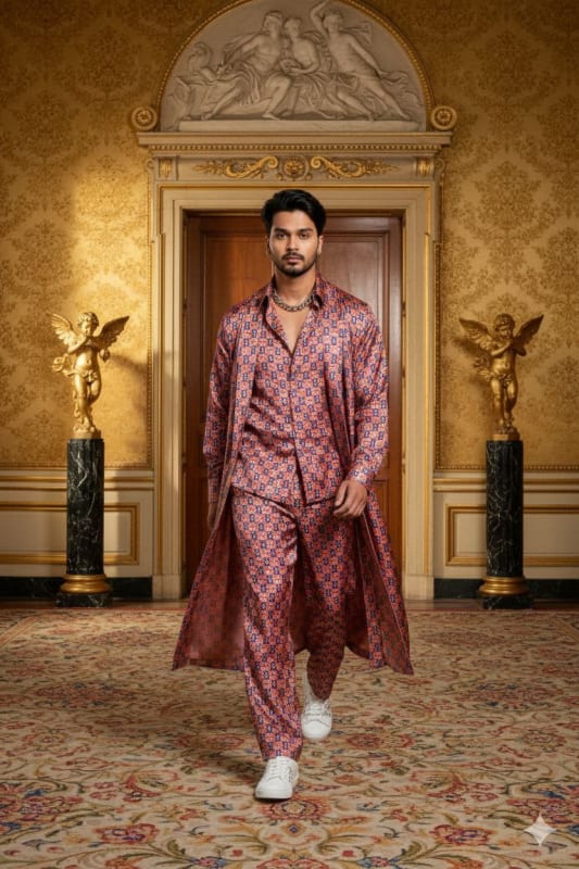 High-Fashion Male Model on Persian Carpet: Photorealistic 8K - view 1