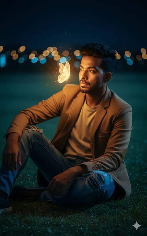 Magical Butterfly Portrait: Cinematic Night Scene - view 1