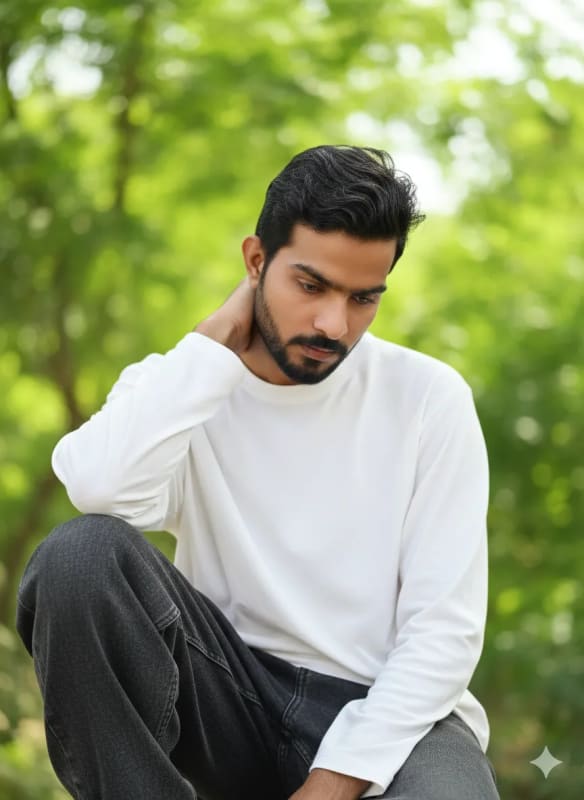 Melancholic Young Man Portrait in Oversized Clothing thumbnail 2