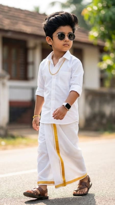 Stylish South Indian Boy in Traditional Dhoti - view 1