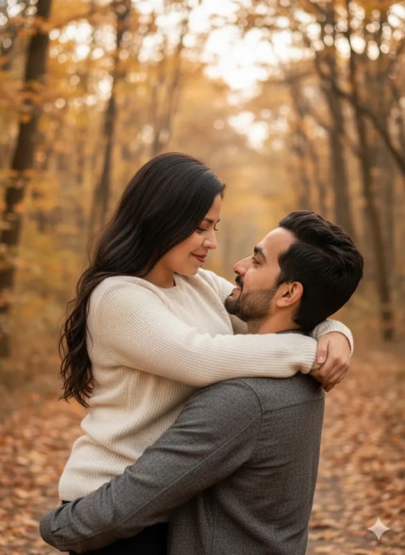 Romantic Couple in Autumn: Outdoor Embrace Photography - view 1