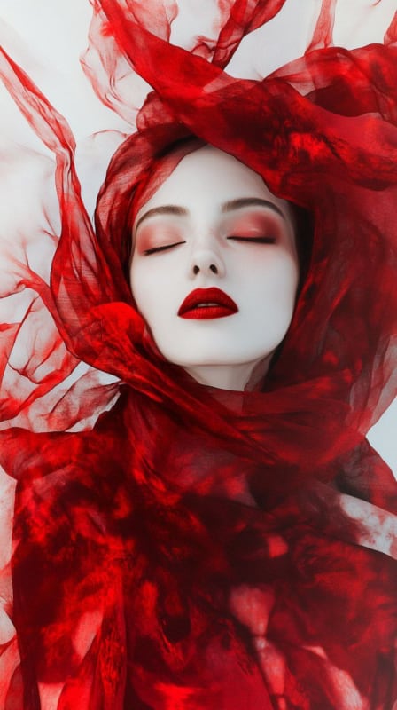 Ethereal Dreamscape: Red-Eyed Woman in Surreal Art thumbnail 4
