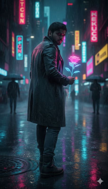 Neo-Noir Cyberpunk Rose Portrait thumbnail 2