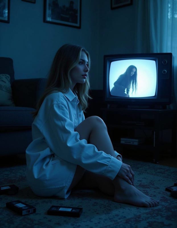 Eerie Halloween Portrait with Samara Emerging from TV - view 1