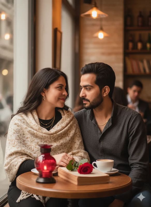 Romantic Cafe Scene with Young Couple - view 1