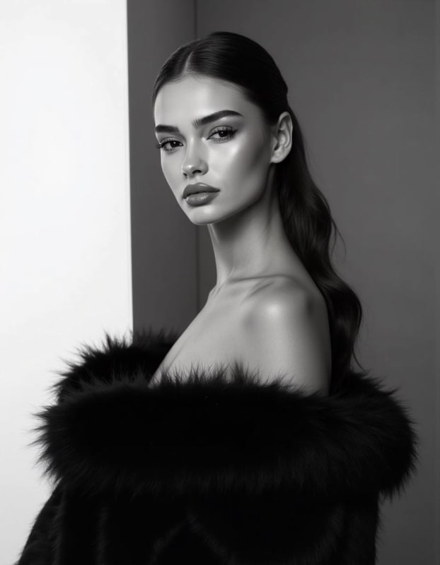 Icy Editorial Portrait: Black and White Fashion Photography - view 1