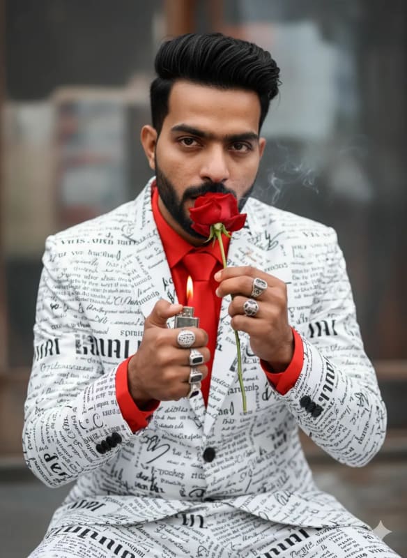 Stylish Man with Rose: High-Fashion Portrait - view 1
