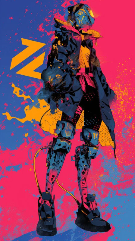 Retro-Futuristic Cyborg Fashionista Ink Drawing thumbnail 2