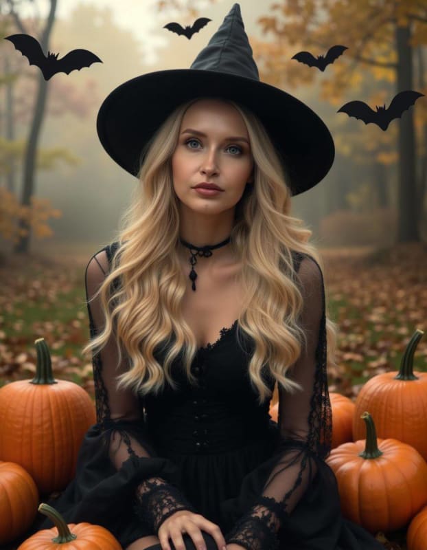 Ethereal Witch Portrait in Autumn Forest: A Halloween Fairytale thumbnail 2