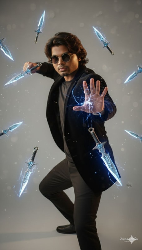 Cinematic Floating Knives Portrait - view 1