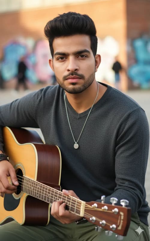 Acoustic Guitar Portrait: Young Man in Urban Setting thumbnail 2