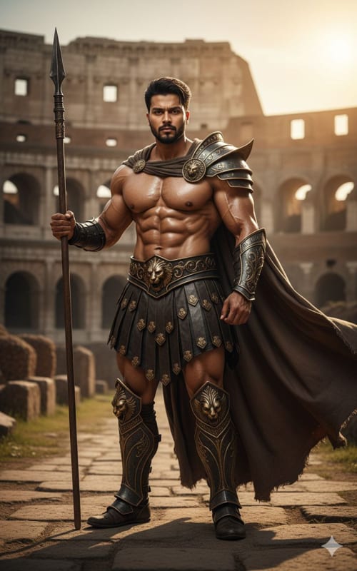 Ancient Roman Warrior Portrait in Colosseum Ruins - view 1