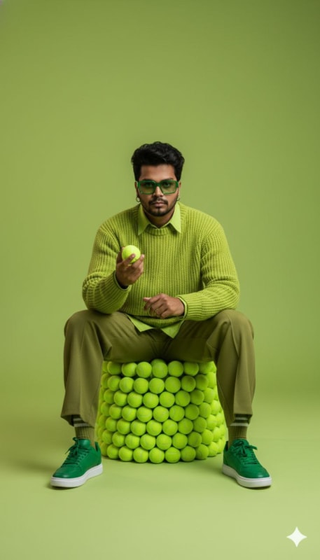 Monochrome Lime Green Fashion Portrait - view 1