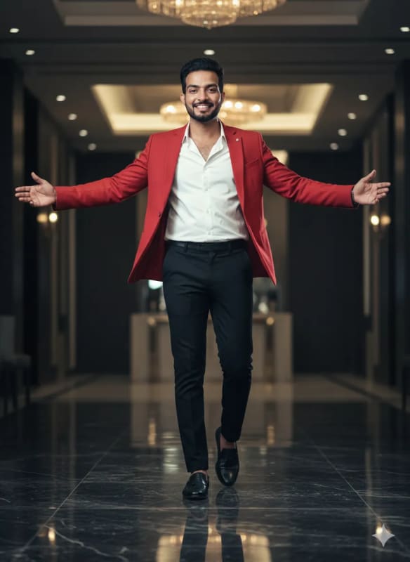 Red Blazer Fashion Editorial Photography Prompt - view 1