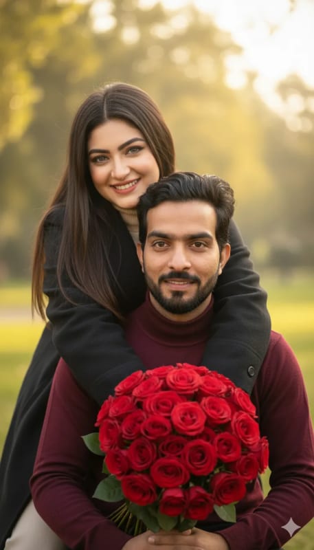 Romantic Couple Portrait with Roses - Outdoor Photography thumbnail 2
