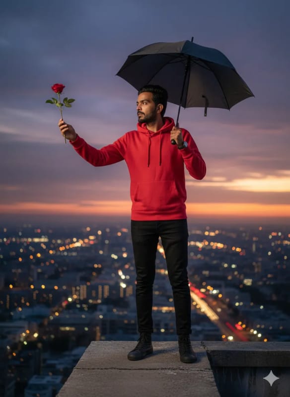 Rooftop Rose: Cinematic Cityscape Portrait - view 1