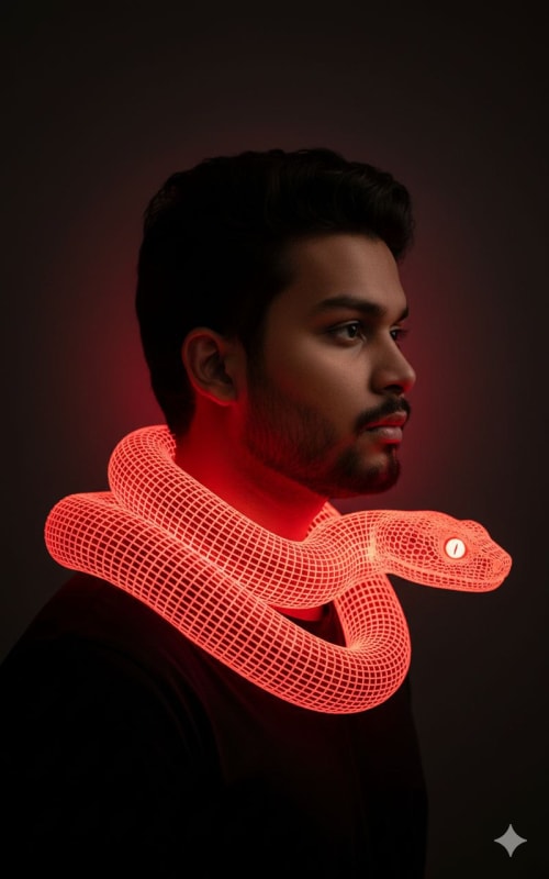Neon Snake Portrait: Moody and Dramatic AI Art Prompt - view 1