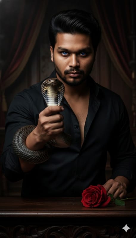 Gothic Man with Cobra & Rose Portrait - view 1
