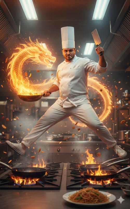 Fiery Chef Jump: Photo Editing Transformation thumbnail 3