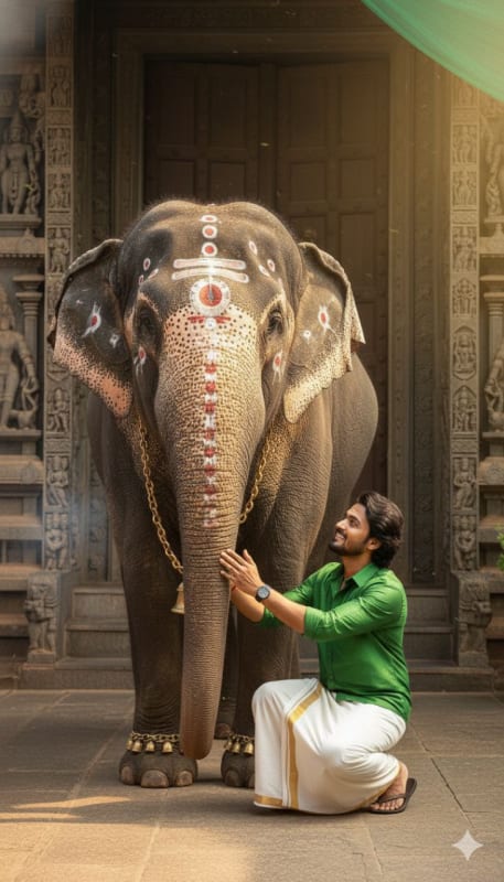 South Indian Temple Elephant Portrait - view 1