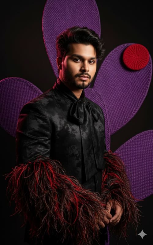 High Fashion Portrait with Feathered Cuffs - view 1
