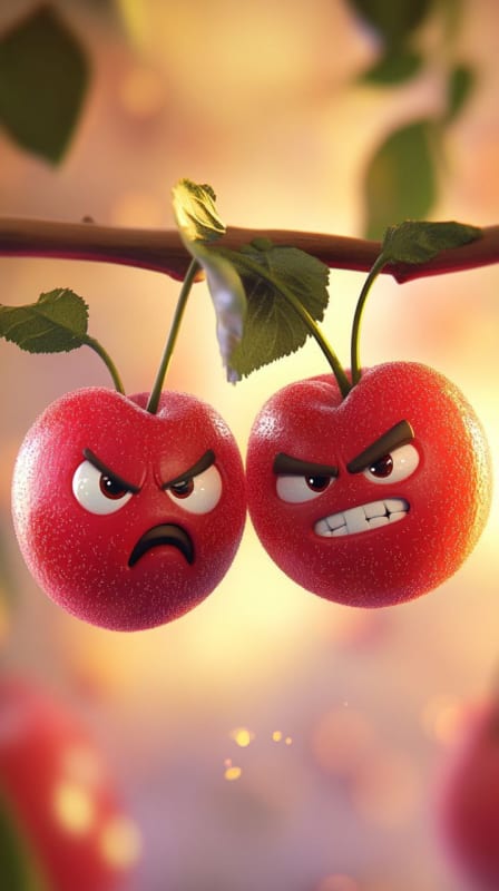 Cheerful and Angry Cherries: Pixar-Style Vector Illustration thumbnail 5